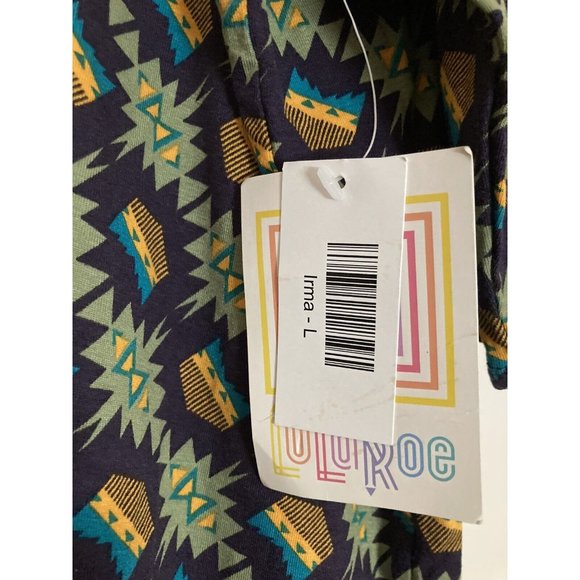 LuLaRoe Irma S/S Tunic Top Tribal Green Gold Turquoise Brown Size Large Women’s - Picture 6 of 6